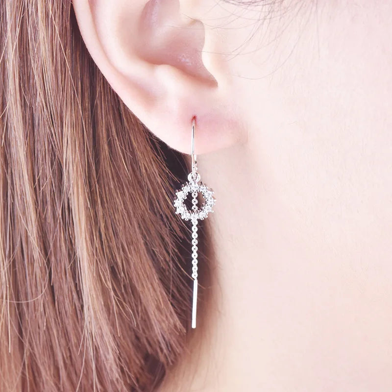 ZHOUYANG Crystal Circle Earrings For Women Korean Sweet Personality Dangle Ear Line 3 Color Party Gift Fashion Jewelry