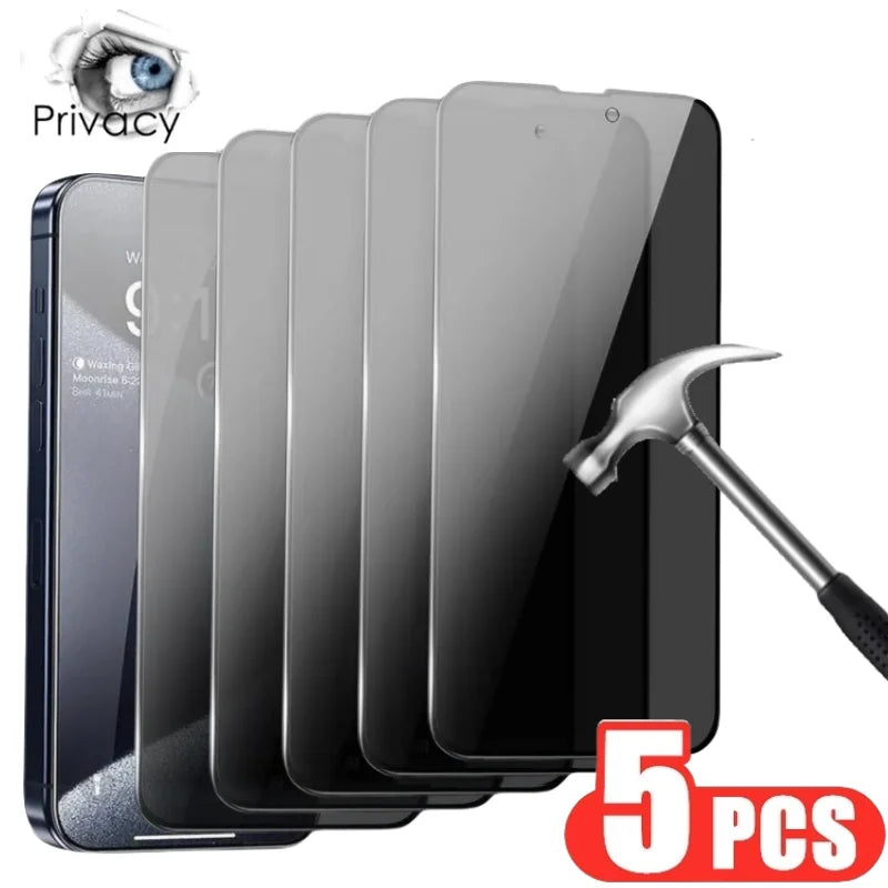 5PCS Privacy Tempered Glass For iPhone 15 14 13 12 11 Fall Prevention