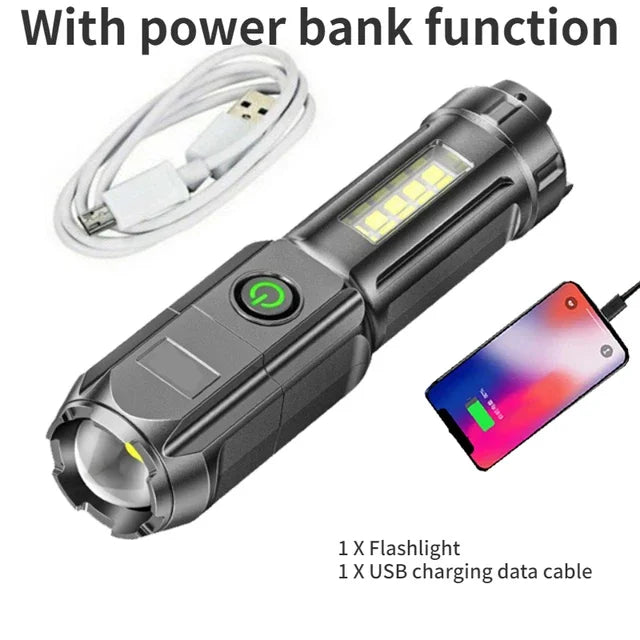 High Power LED Flashlight 10000 Lumen Tactical Torch USB Rechargeable Waterproof Zoom Flashlight Outdoor Emergency Fishing
