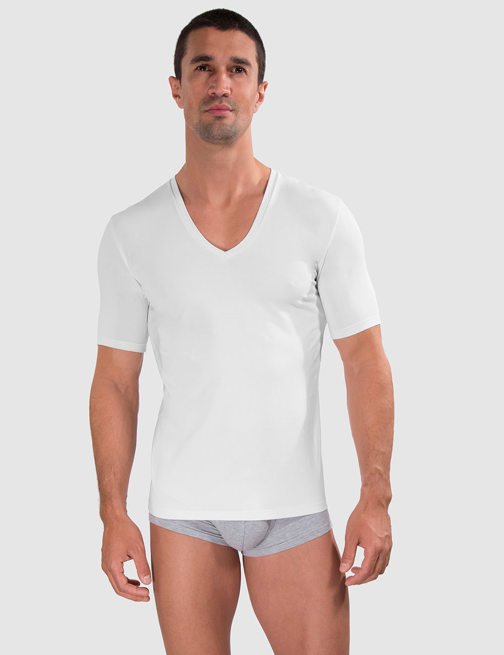 Fitted Deep V Neck T Shirt - White – JJ Malibu