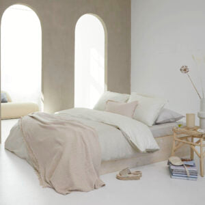 zand, wit, slaapkamer, bed, dekbedovertrek, inspiratie, decoratie