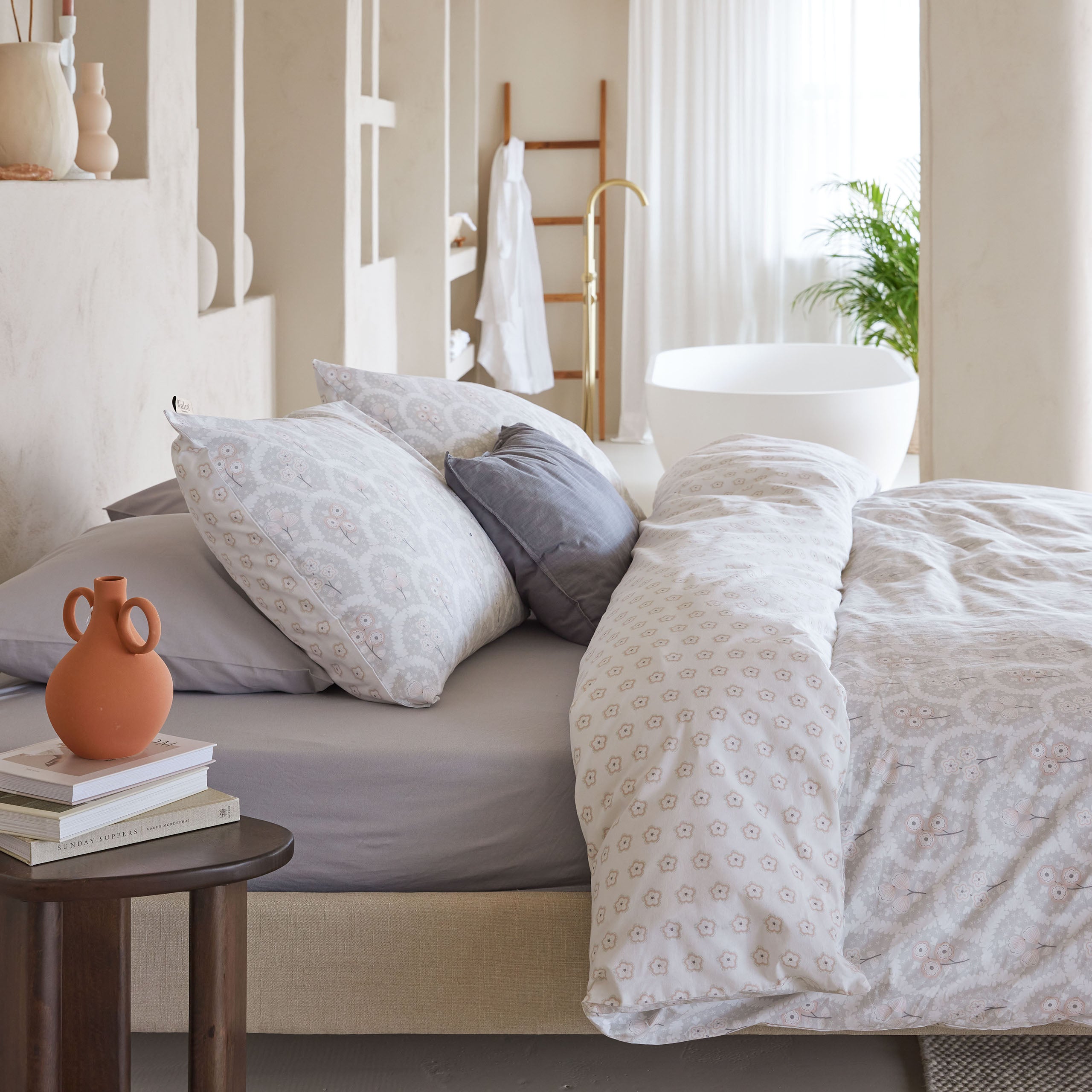 Walra Dekbedovertrek Vintage Memory Grijs - 200x220 cm - Lits-jumeaux - Dubbele doorlopende instopstrook - 100% Renforcé katoen