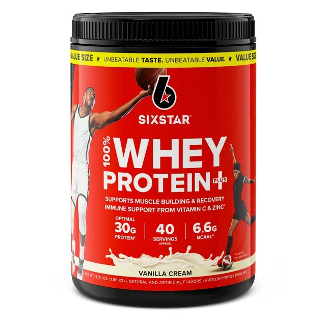 Six Star Pro Nutrition 100% Whey Protein Plus Powder, Vanilla Cream, 30 G Protein