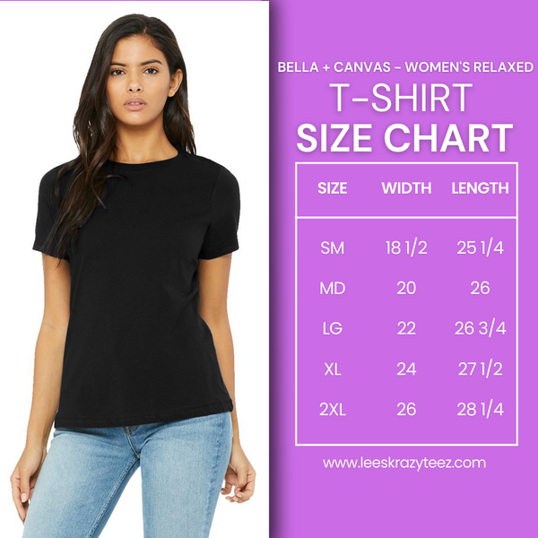 Bella + Canvas - Women's relaxed t-shirt size chart