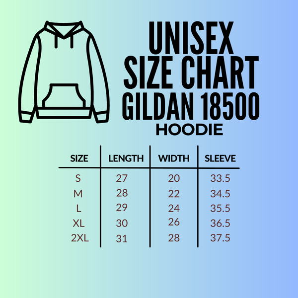 Unisex size chart Gildan 18500 Hoodie size chart