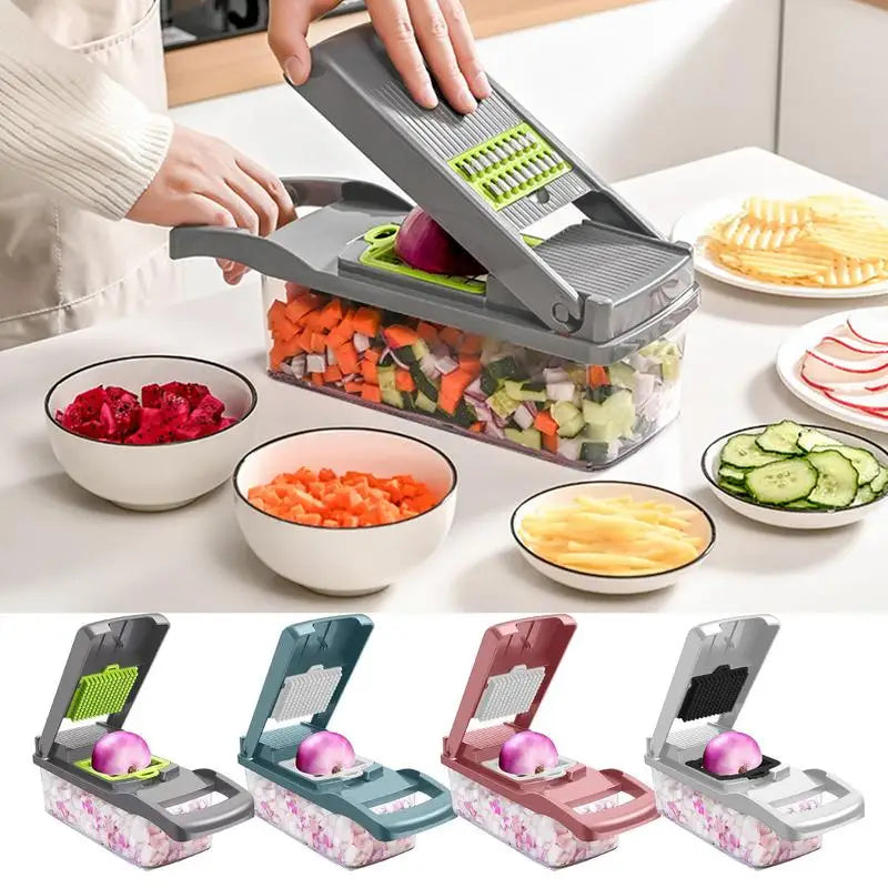 Vegetable Cutter Food Cutter With Container Tomato Slicer Dicer 16pcs/Set Kitchen Accessories Handheld Multi-Purpose Tools