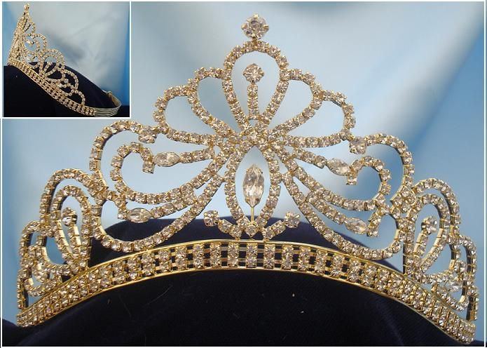 Miss Beauty Pageant Queen Bridal Rhinestone Gold Crown Tiara Crowndesigners