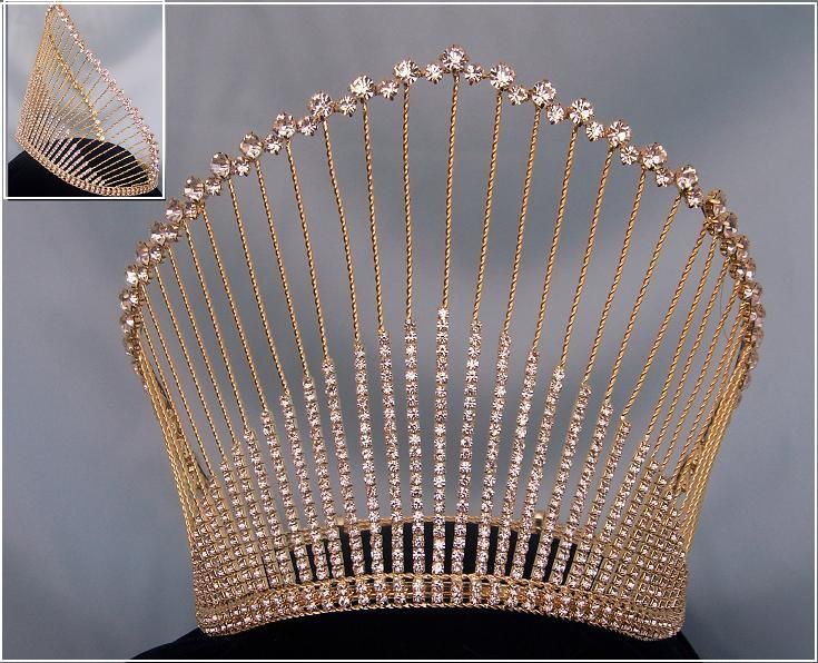 Rhinestone Miss Beauty Queen Gold Pageant Crown Tiara Crowndesigners