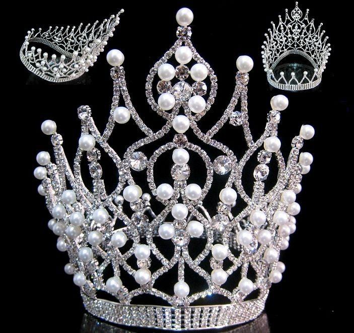 Majestic Rhinestone Pearls full Contoured Silver Crown – CrownDesigners