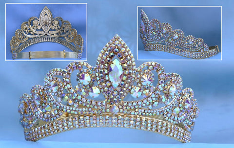 Adjustable Rhinestone Gold Aurora Borealis Crown Tiara – CrownDesigners