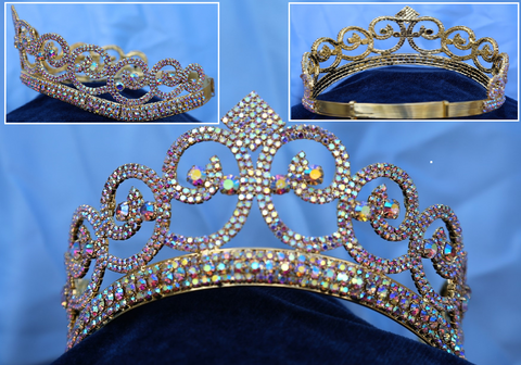 Adjustable Rhinestone Gold Aurora Borealis Crown Tiara – CrownDesigners