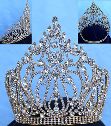 Continental Adjustable Gold Rhinestone Crown Tiara