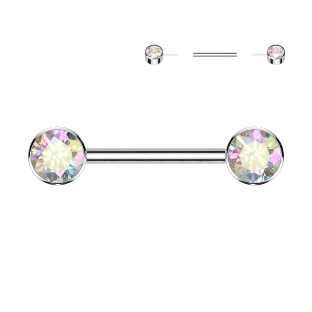 Titanium Nipple Ring Barbell 14 Gauge Threadless & Front Facing CZ Gem - Picture 10 of 15