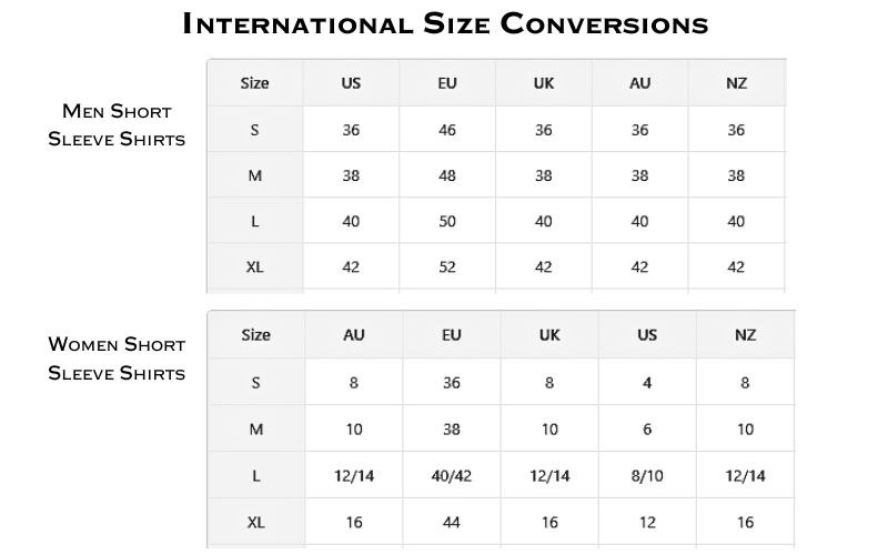 Size Guide & Sizing Chart | NeoShores Clothing Store