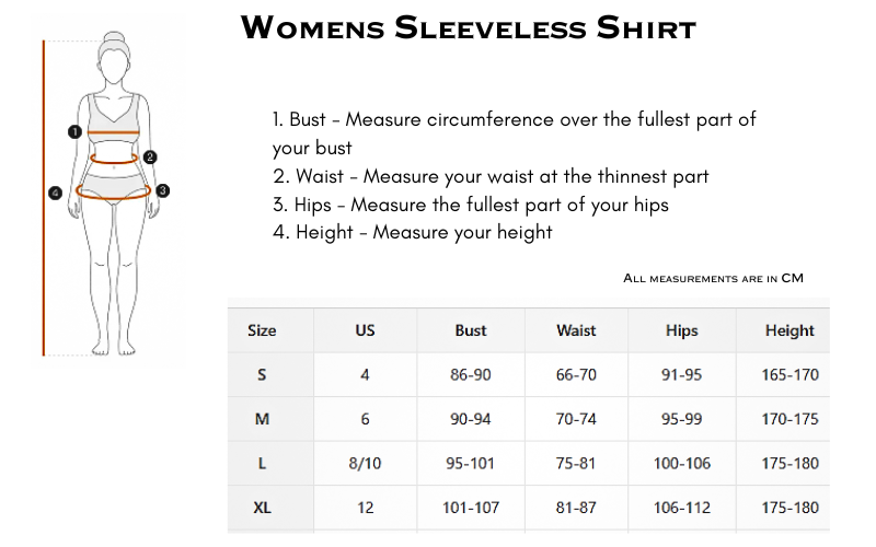Womens Sleeveless Shirt Size Guide