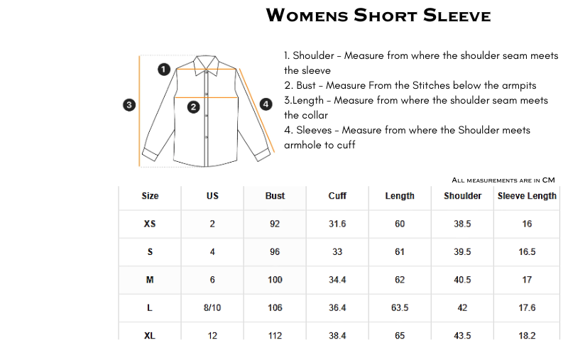 Womens Short Sleeve Shirt Size Guide
