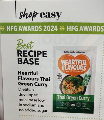 Best Recipe Base - Healthy Food Guide Awards 2024 was awarded to Heartful Flavours Thai Green Curry meal base