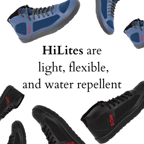 HiLite shoes promote healthy high top running shoe habits while being light, flexible, and water repellent