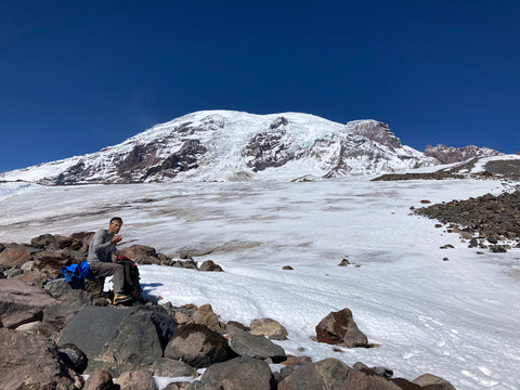 Switching from SOM shoes to hiking boots at Mt Rainier, Washington