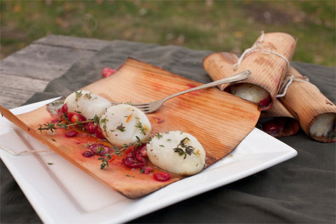 Cedar Wrapped Scallops with Cranberries, Oranges and Thyme Recipe