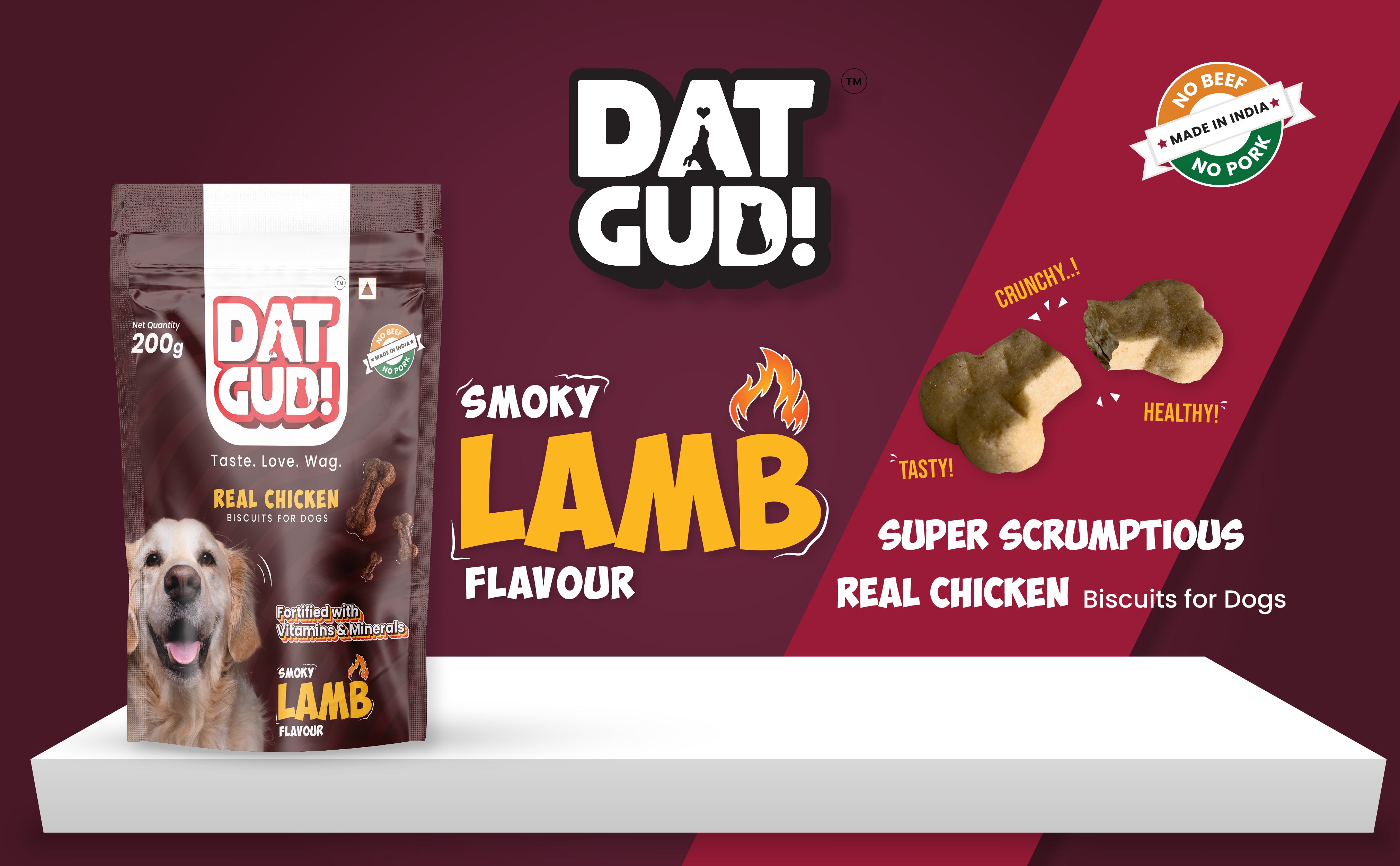 DatGud Smoky Lamb Flavour Real Chicken Biscuits for Dogs Product page image A+ 1