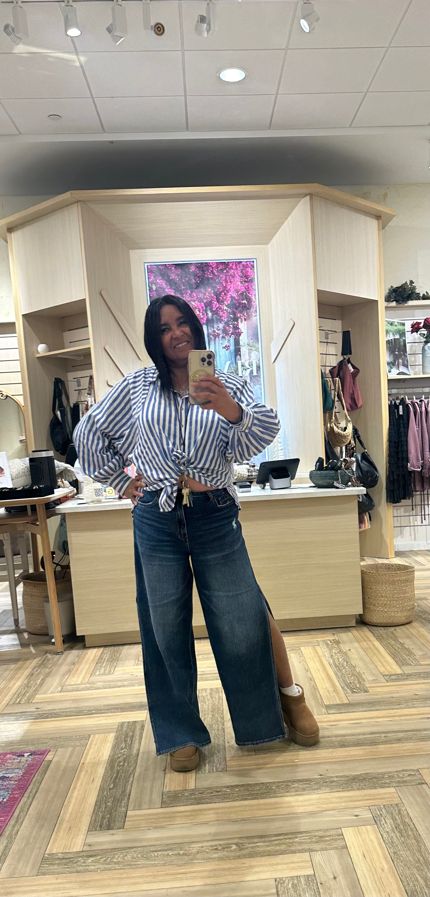 Striped Blue and White Shirt With Ballon Sleeves By Together