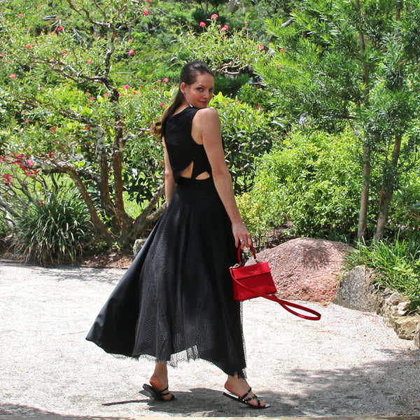 black merino wool and lace dress