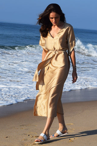 Kate Stoltz NYC designer Gold Silk Dress