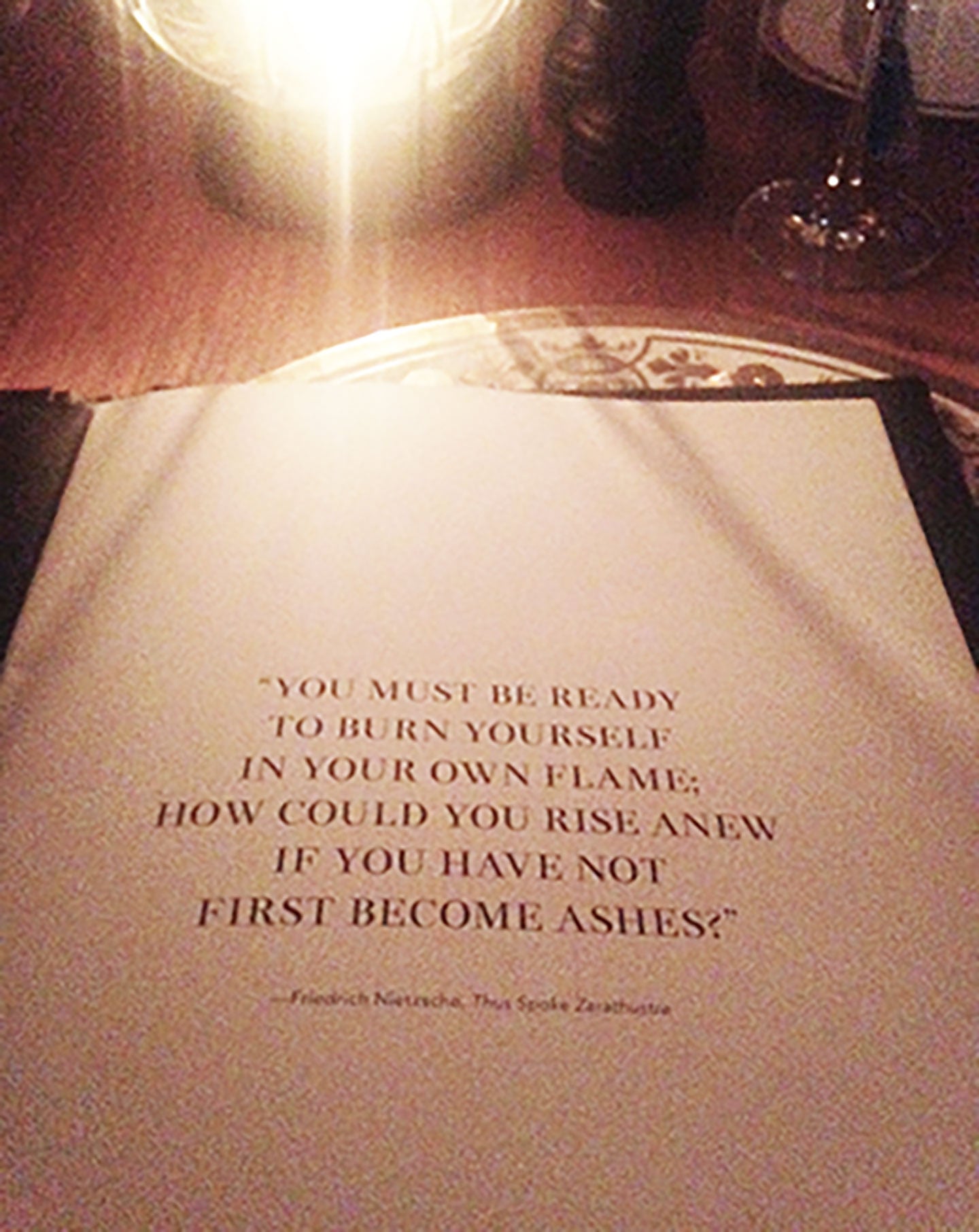 Faena Hotel menu Inspirational message