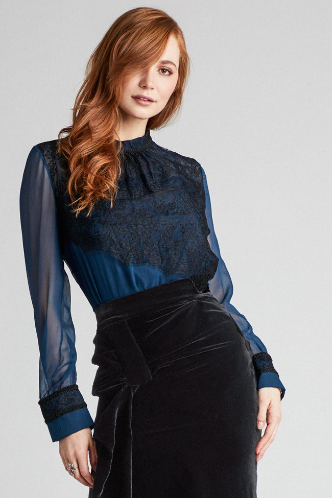 black silk lace top