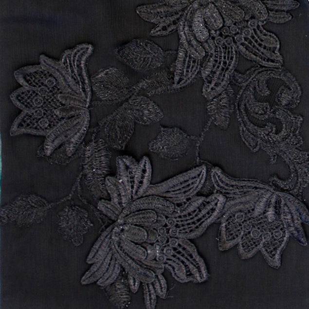 Black Floral Embroidery Silk Chiffon Scarf – Kate Stoltz