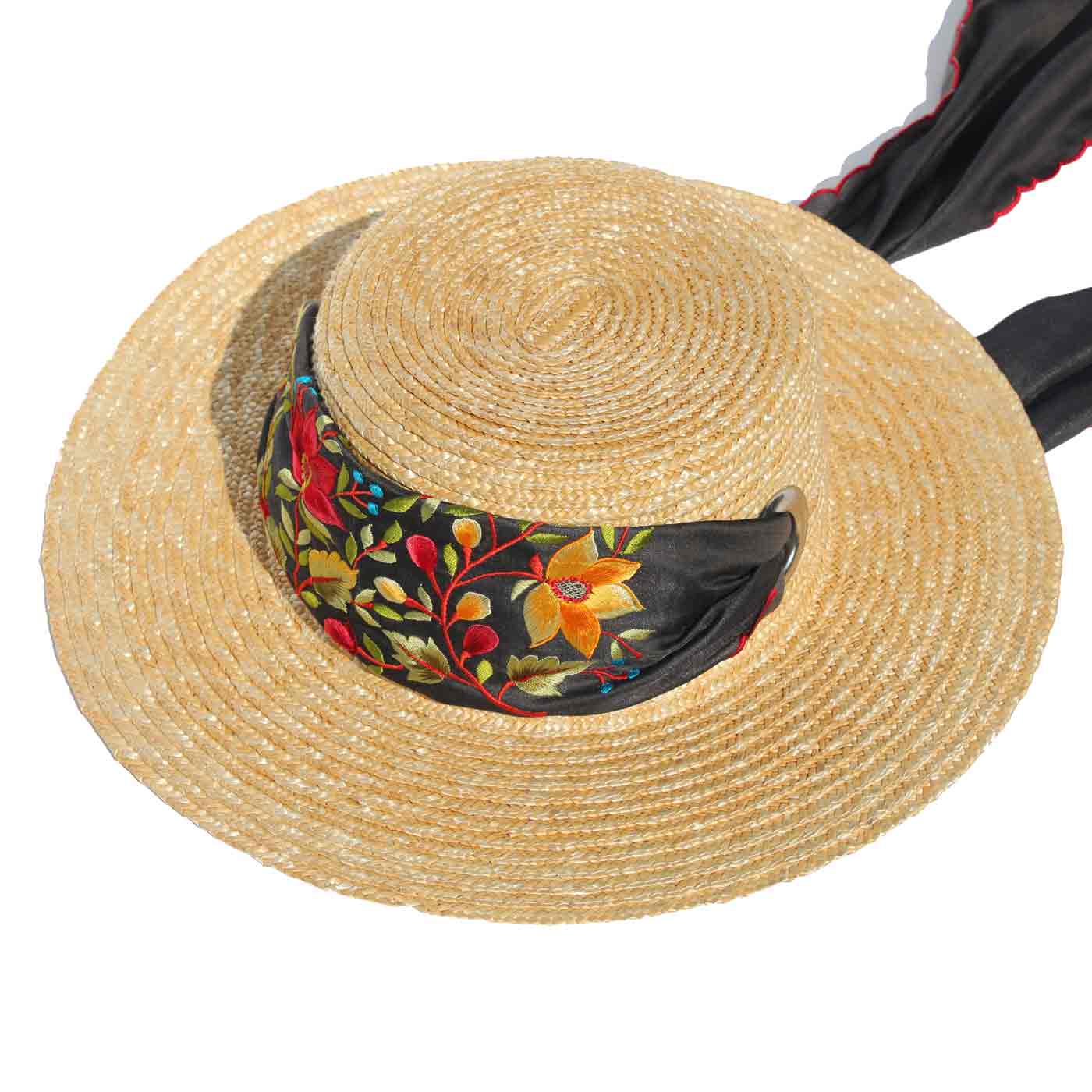 Straw Boater Hat with Scarf