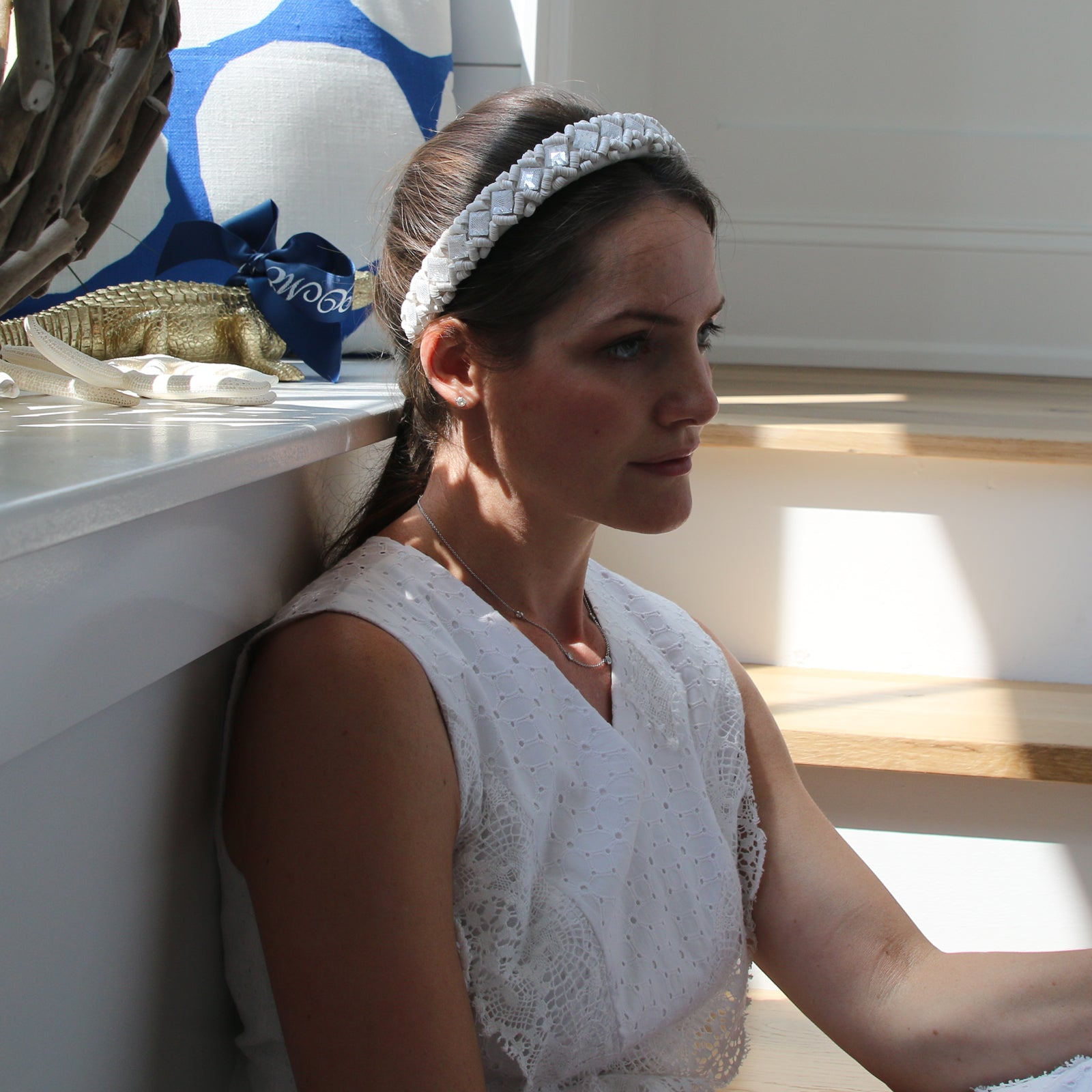 White Sequin Hand-beaded 1" Headband