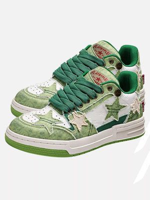 Niceprimes Star Summer Avocado Green Thick Bottom Sneakers -  Niceprimes  