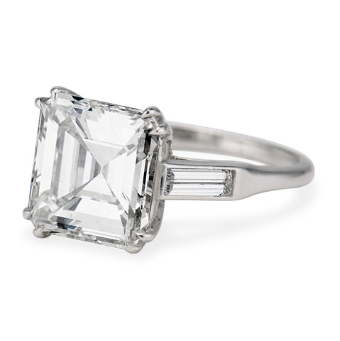 Mid Century 4.57 Carat Square Emerald Cut Diamond Engagement Ring