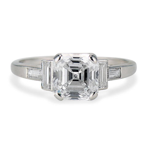 Art Deco 2.09 Carat Asscher Cut Diamond Engagement Ring