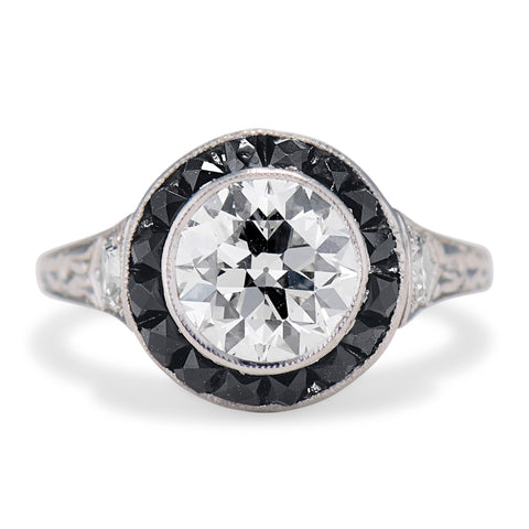 Art Deco 1.20 Carat Old European Cut Diamond & Onyx Engagement Ring