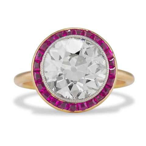红宝石光环复古订婚戒指镶嵌