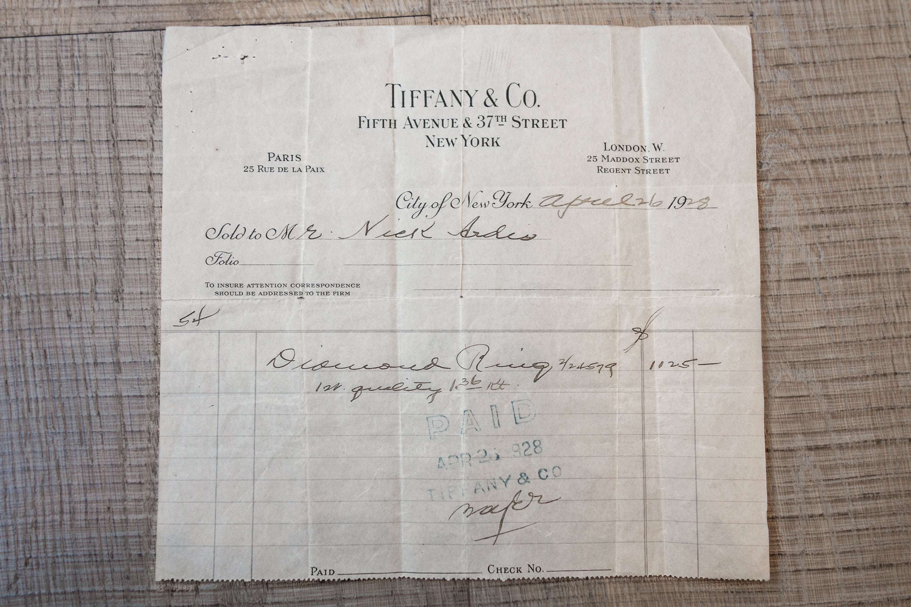 tiffany and co receipt