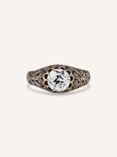 Victorian 1.02 Carat Old European Cut Diamond Engraved Engagement Ring