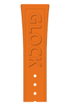 GLOCK Silicone Strap in Orange with Black Clasp and Lettering GB-PU-ORANGE-LOGO-BC Close Up