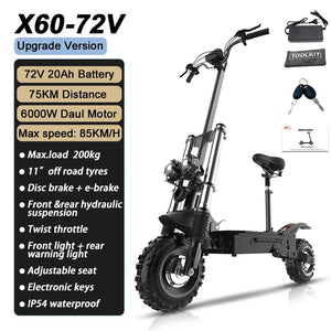 85KM/H Max Speed Powerful Electric Scooter 5600W Dual Motor 11" Off Road Tire 100KM Scooter - mylifestyleneeds