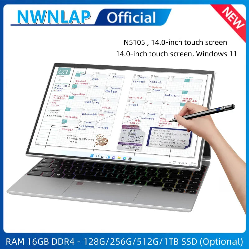 laptop N5105 office business 14-inch IPS Touch screen computer tablet notebook 16G 512GB SSD RGB Keyboard WINDOWS 11 TOUCH ID