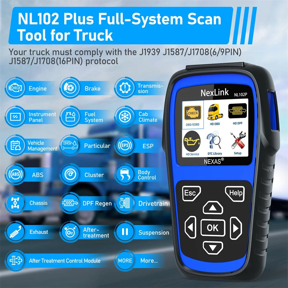 NEXAS NL102P Heavy Duty Diagnostic Tool For Car and Truck  OBD2 Scanner Professional Code Reader DPF Oil Reset for Volvo Iveco
