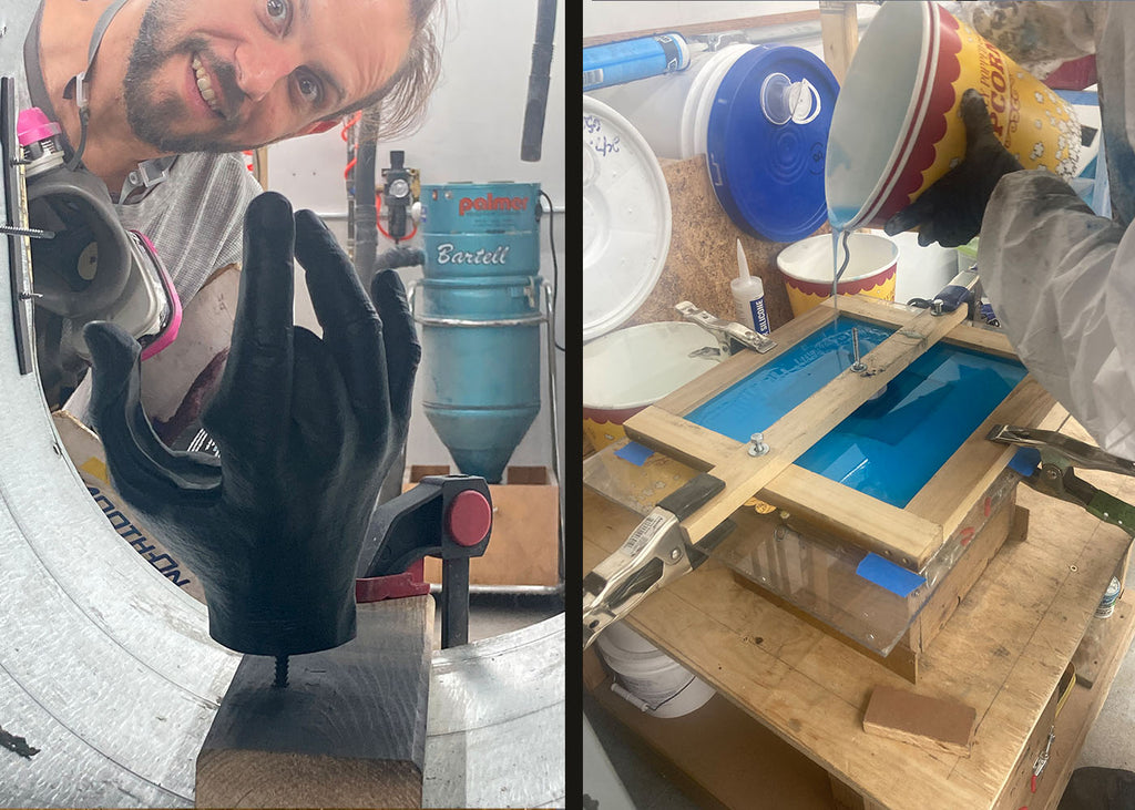 Making mold of Prototype and worker overlooking production resin casting.