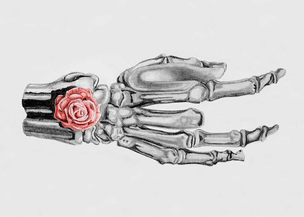 Alternative concept Skeleton Jerry Hand with Rose on the wrist.