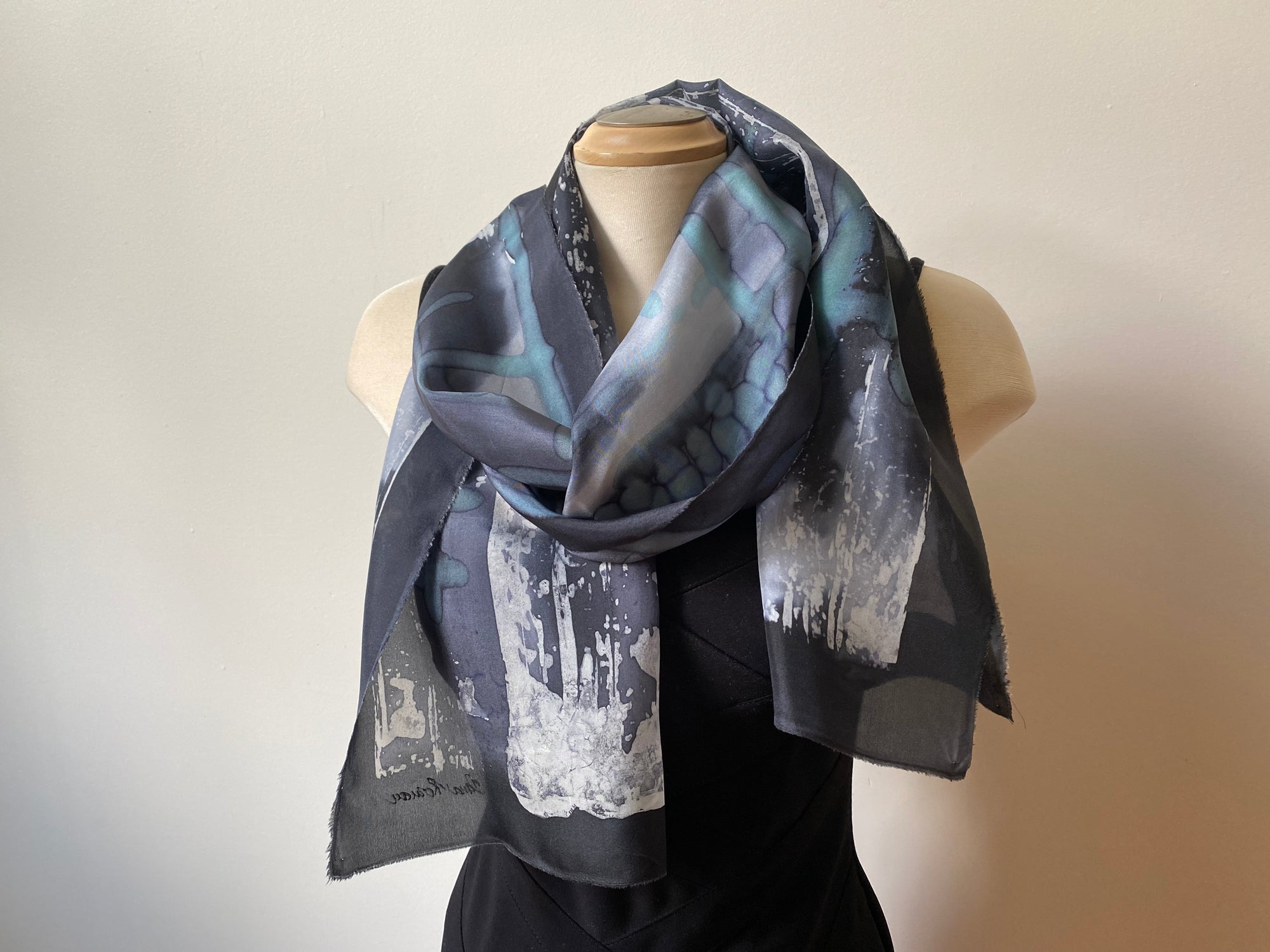 11 x 60 - 70 Silk Scarf - grey, teal & pink