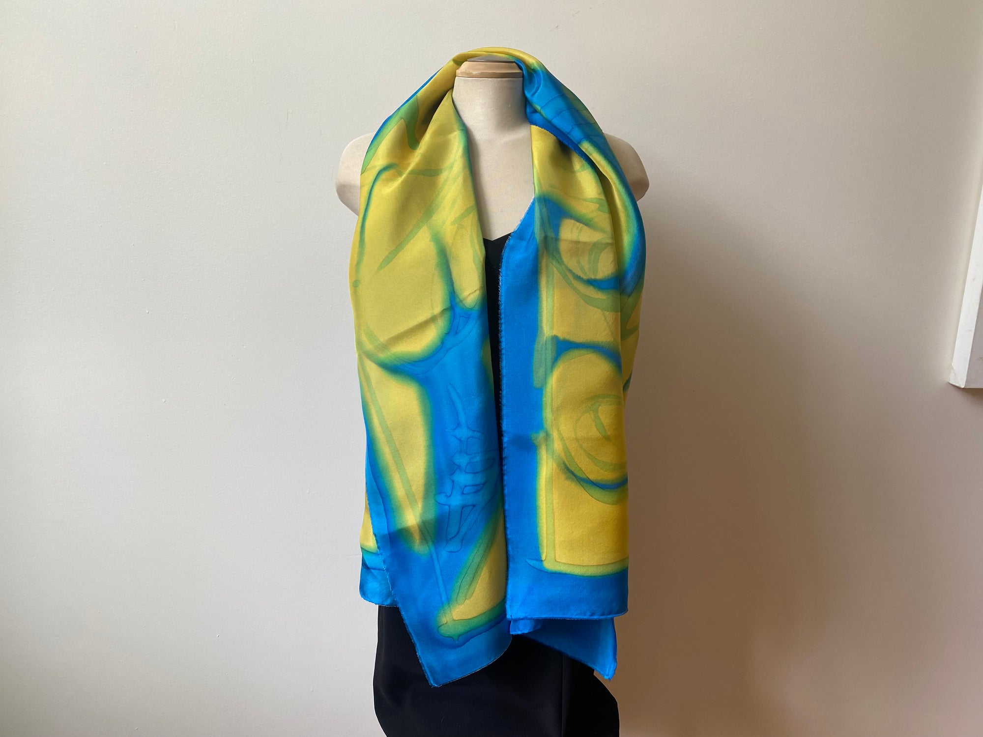 22 x 70 Silk Scarf - muted blues, purples & greens