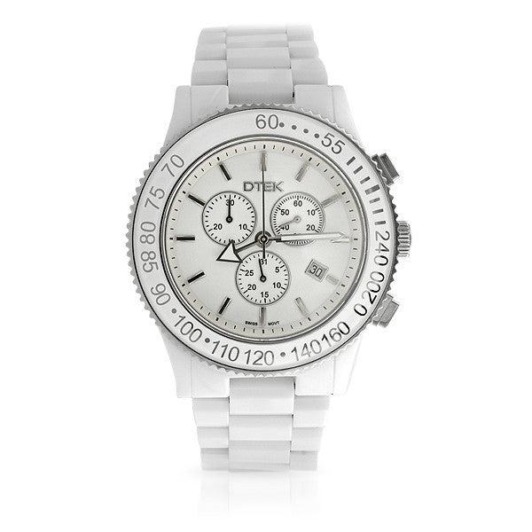 DTEK 002 White Ceramic Swiss Chronograph Watch - D-Tek product image