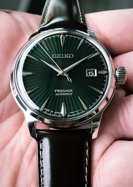 SRPD37J SEIKO GENTS PRESAGE AUTOMATIC GREEN DIAL BROWN LEATHER BAND –  Goldsack & Co